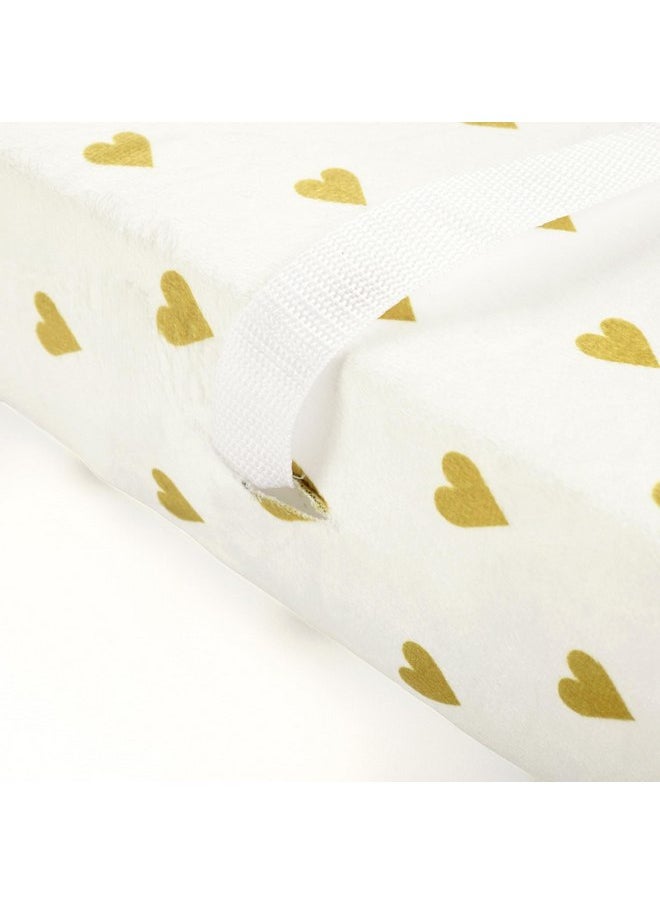 Lush Decor - Lush Decor Baby Boho Metallic Hearts Allover Hearts Soft & Plush Changing Pad Cover, 32" x 16" x 5", White & Gold - Image 1