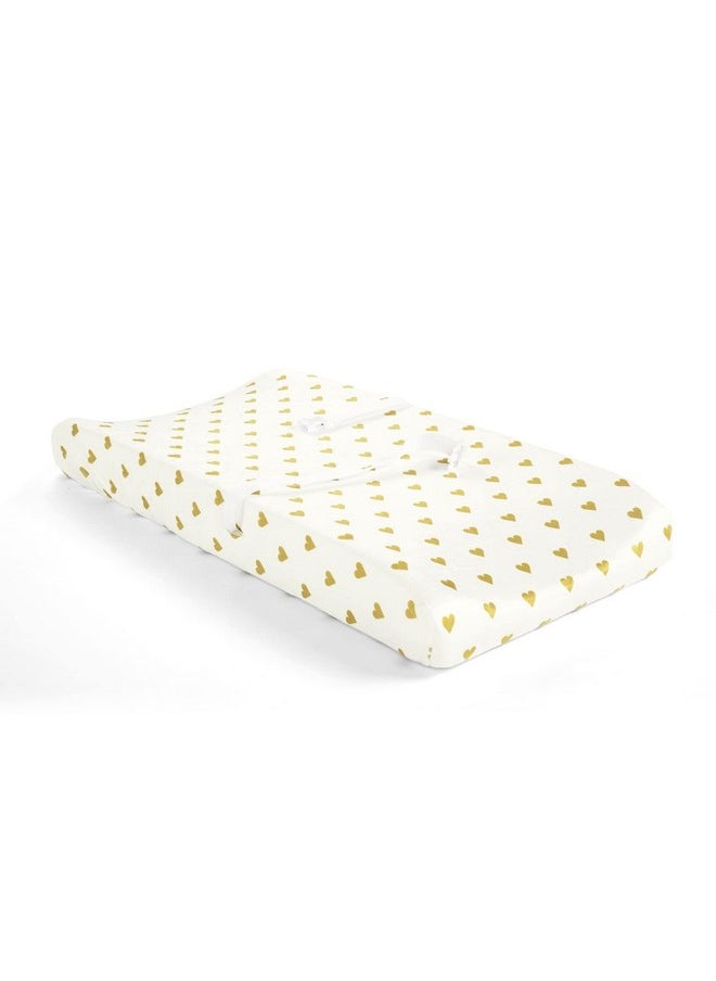 Lush Decor - Lush Decor Baby Boho Metallic Hearts Allover Hearts Soft & Plush Changing Pad Cover, 32" x 16" x 5", White & Gold - Image 1