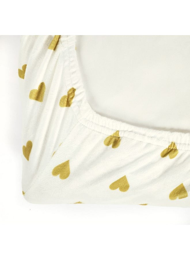 Lush Decor - Lush Decor Baby Boho Metallic Hearts Allover Hearts Soft & Plush Changing Pad Cover, 32" x 16" x 5", White & Gold - Image 1