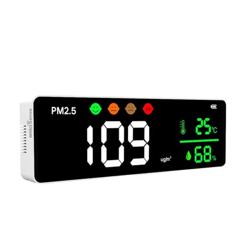 amiciSense 3-in-1 PM2.5 Air Quality Monitor – Wall-Mounted Indoor Sensor with Temperature & Humidity Display, Laser Detection, Visual Air Feedback, Rechargeable Battery – Home, Office, Classroom - Image 1