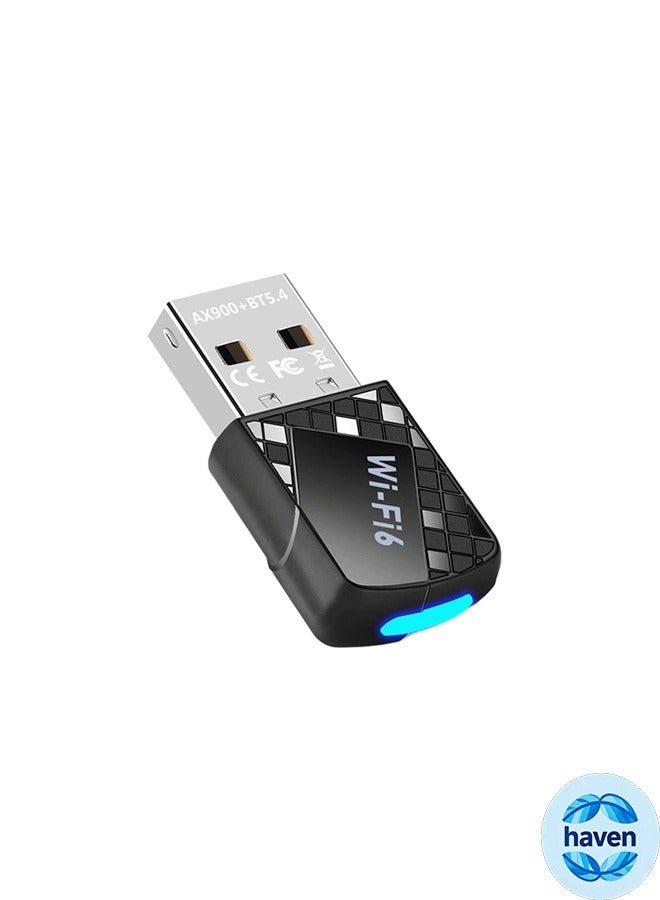 HAVEN USB WiFi Bluetooth Adapter,2-in-1 USB AX900Mbps WiFi 6 Bluetooth Adapter for PC, Latest Bluetooth 5.4 Wi-Fi 2.4G/5GHz Dual Band Wireless Network Dongle for Windows 11 10 Laptop Desktop, Plug n Play w/Built-in Driver - Image 1