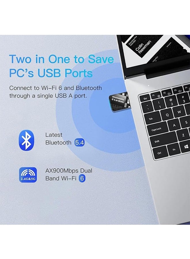 HAVEN USB WiFi Bluetooth Adapter,2-in-1 USB AX900Mbps WiFi 6 Bluetooth Adapter for PC, Latest Bluetooth 5.4 Wi-Fi 2.4G/5GHz Dual Band Wireless Network Dongle for Windows 11 10 Laptop Desktop, Plug n Play w/Built-in Driver - Image 2