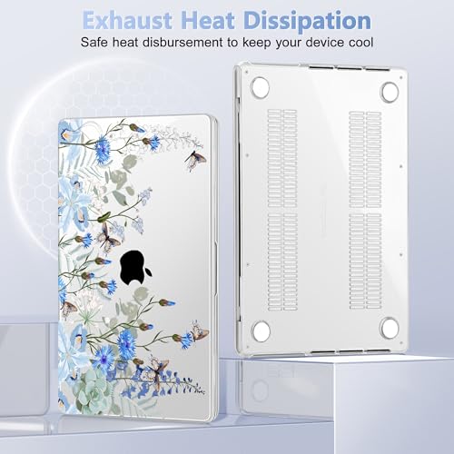 May Chen Case for MacBook Pro 14 inch, Models A2442 A2779 A2918 A2992 A3401 A3185 A3112 A3434, M1 M2 M3 M4 M5 Chip (2021-2025 Release), Plastic Hard Shell Case with Keyboard Cover, Blue Flowers - Image 5