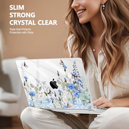 May Chen Case for MacBook Pro 14 inch, Models A2442 A2779 A2918 A2992 A3401 A3185 A3112 A3434, M1 M2 M3 M4 M5 Chip (2021-2025 Release), Plastic Hard Shell Case with Keyboard Cover, Blue Flowers - Image 4