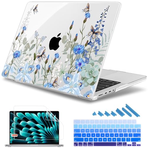 May Chen Case for MacBook Pro 14 inch, Models A2442 A2779 A2918 A2992 A3401 A3185 A3112 A3434, M1 M2 M3 M4 M5 Chip (2021-2025 Release), Plastic Hard Shell Case with Keyboard Cover, Blue Flowers - Image 1