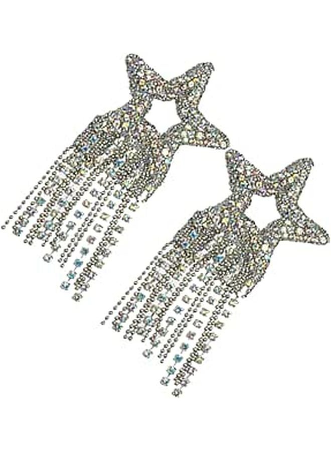 2pcs Silver Star Rhinestone Iron On Patches For Clothing Bags DIY Craft - Image 1