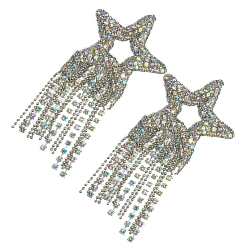 2pcs Silver Star Rhinestone Iron On Patches For Clothing Bags DIY Craft - Image 2