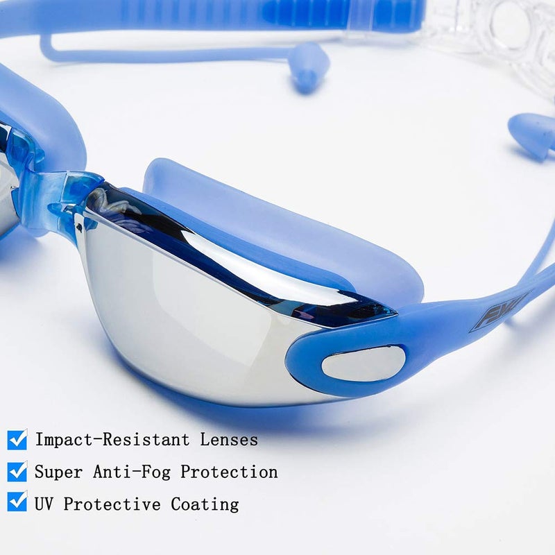 Aokelily مجموعة نظارات السباحة والقبعة Aokelily 4 في 1، عدسات حماية UV 400 شفافة مضادة للضباب، نظارات سباحة مقاومة للماء بدون تسرب مع مشبك أنف + سدادات أذن للبالغين والرجال والنساء والأطفال (أزرق) - Image 5