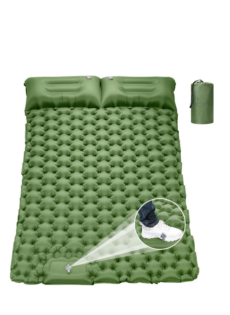 Captaintech Double Sleeping Pad for Camping, 78''X49''X3.9'' Large Self Inflating Camping Sleeping Pad with Pillow Built-in Pump Portable 2 Person Camping Pad for Hiking, Backpacking, Tent Air Mattress(Green)  - Image 1