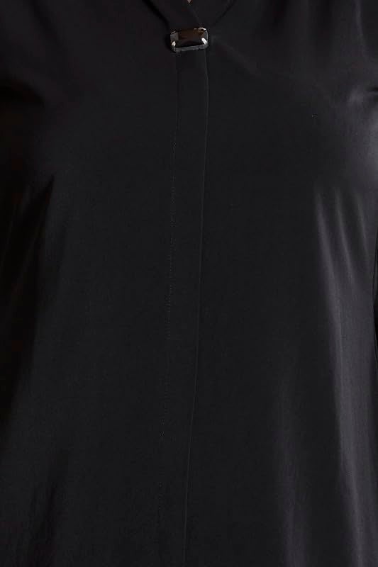 nioni Women's Solid Tunic With Fashionable V-Fold Neck | Micro Pleated Rayon Kurti | Lycra Material | 3/4Th Sleeve Short Regular Fit Kurta For Woman & Girl (Black, XXL) - Image 3