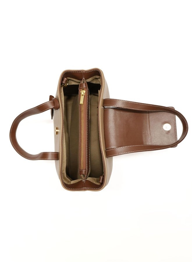 VARA Nue Tote Bag Two-Tone Tote Bag | Beige and Brown Detachable Shoulder Strap Bag - Image 5