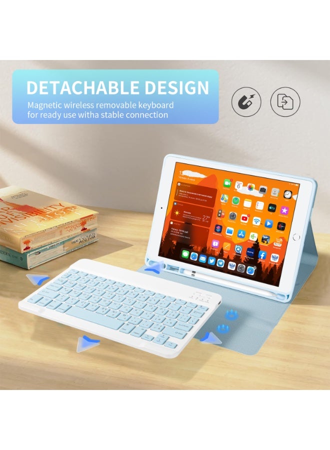 أوتشوانغ حافظة لوحة مفاتيح لأجهزة آيباد 9/8/7 الجيل التاسع 10.2 بوصة / آيباد إير 3/آيباد برو 10.5 بوصة، مع لوحة مفاتيح بلوتوث عربية، وحامل قلم رصاص مدمج، وحافظة لوحة مفاتيح قابلة للفصل - أزرق - Image 3