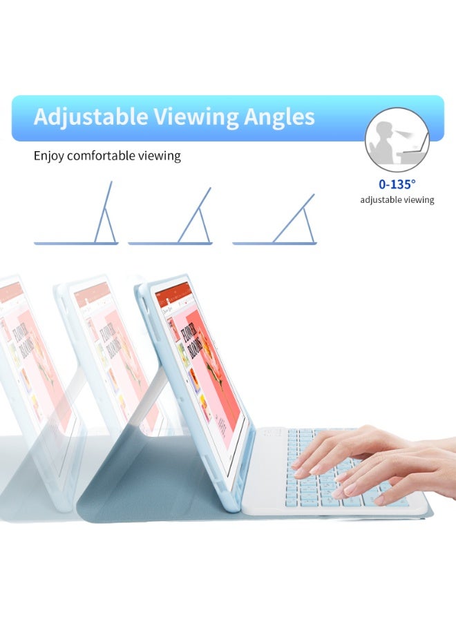 أوتشوانغ حافظة لوحة مفاتيح لأجهزة آيباد 9/8/7 الجيل التاسع 10.2 بوصة / آيباد إير 3/آيباد برو 10.5 بوصة، مع لوحة مفاتيح بلوتوث عربية، وحامل قلم رصاص مدمج، وحافظة لوحة مفاتيح قابلة للفصل - أزرق - Image 5
