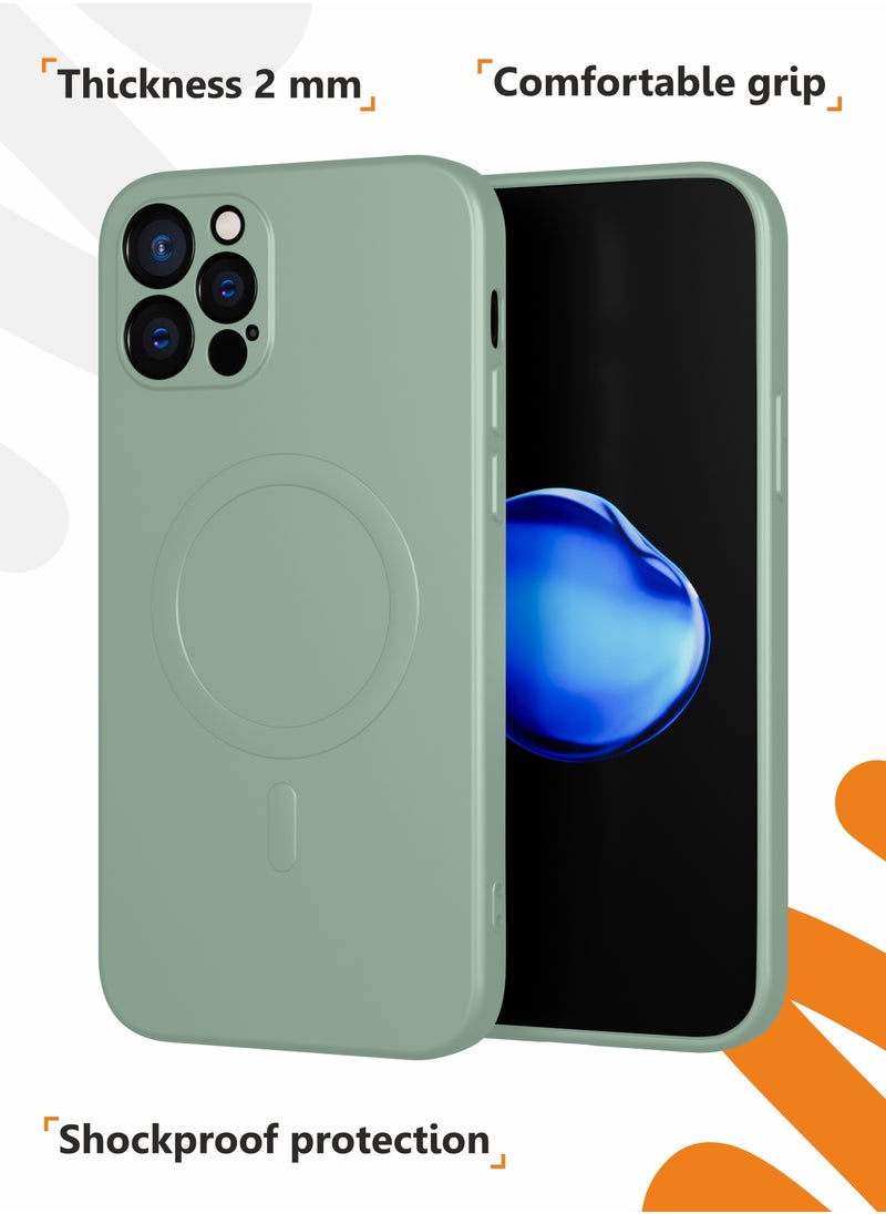 MOBILIUS - for iPhone 12 Pro Max Case, Soft Anti-Scratch Microfiber Lining, Compatible with MagSafe, Shockproof Phone Case for iPhone 12 Pro Max, Gray-green - Image 1