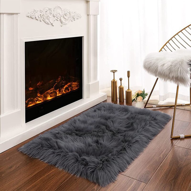 Latepis Dark Grey Small Bedroom Rugs 2x3 Washable Rugs Soft Shaggy Fuzzy Faux Sheepskin Fur Rug for Cushion Cat Mat Home Dcor Rectangle