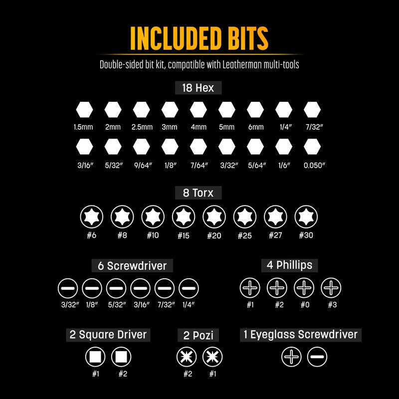 Galvanox 23PC Accessories Set, Compatible with Leatherman Multi-Tools [59HRC] Hardened Double-Sided 21 Piece Bit Kit with Driver Extender, Hex Adapter and Sheath Holder (Black) - Image 3