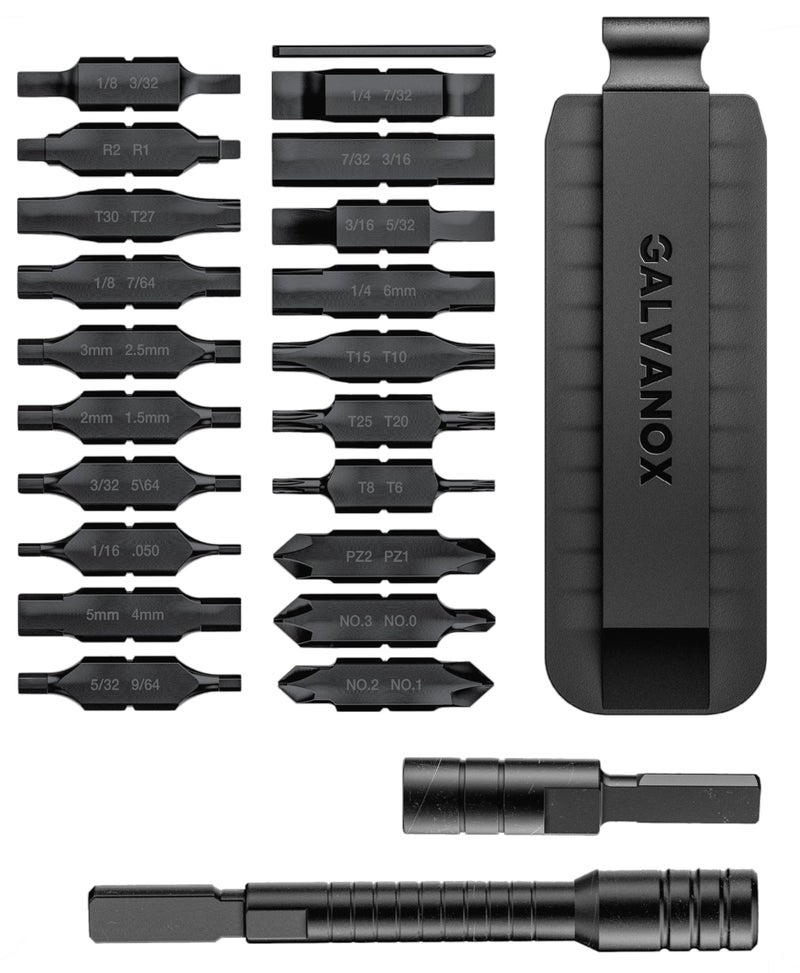 Galvanox 23PC Accessories Set, Compatible with Leatherman Multi-Tools [59HRC] Hardened Double-Sided 21 Piece Bit Kit with Driver Extender, Hex Adapter and Sheath Holder (Black) - Image 1