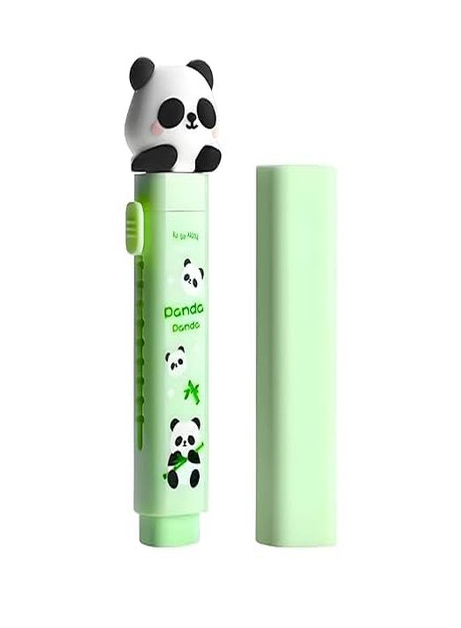Krishope Cartoon Shaped Cute Erasers Push Pull Design Retractable Erasers Pastel Aesthetic Pencil Eraser Cute Rubber for Kids Students School Office Stationery (Panda Green) - Image 1