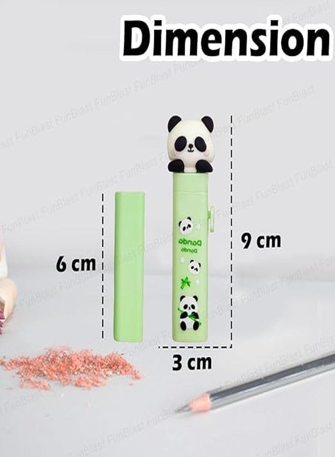 Krishope Cartoon Shaped Cute Erasers Push Pull Design Retractable Erasers Pastel Aesthetic Pencil Eraser Cute Rubber for Kids Students School Office Stationery (Panda Green) - Image 4