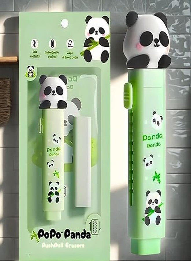 Krishope Cartoon Shaped Cute Erasers Push Pull Design Retractable Erasers Pastel Aesthetic Pencil Eraser Cute Rubber for Kids Students School Office Stationery (Panda Green) - Image 3