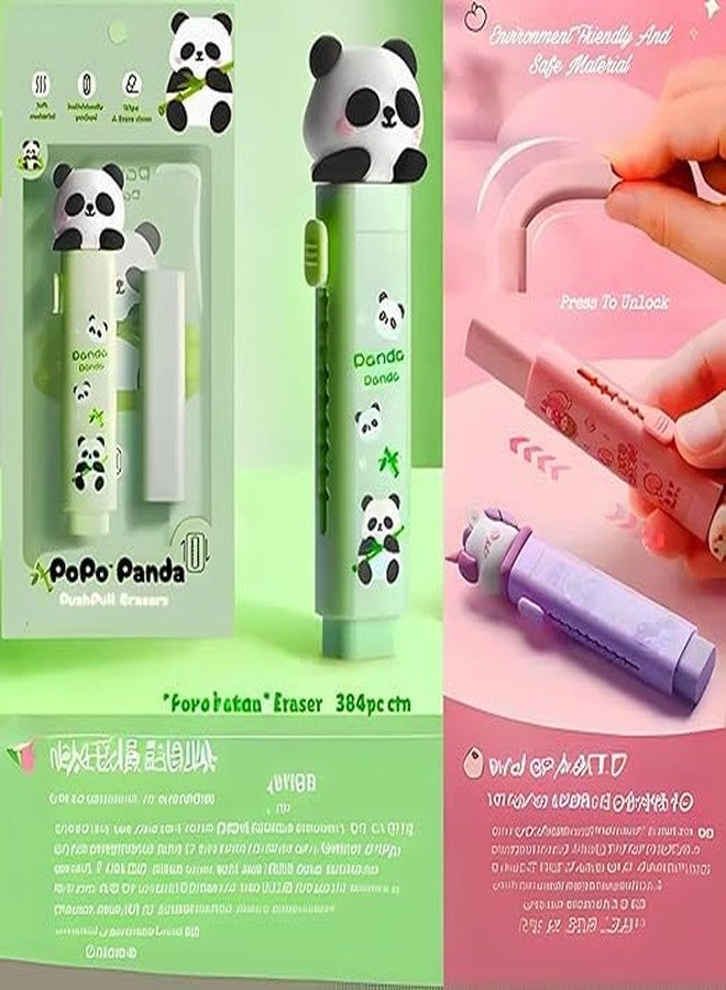Krishope Cartoon Shaped Cute Erasers Push Pull Design Retractable Erasers Pastel Aesthetic Pencil Eraser Cute Rubber for Kids Students School Office Stationery (Panda Green) - Image 2