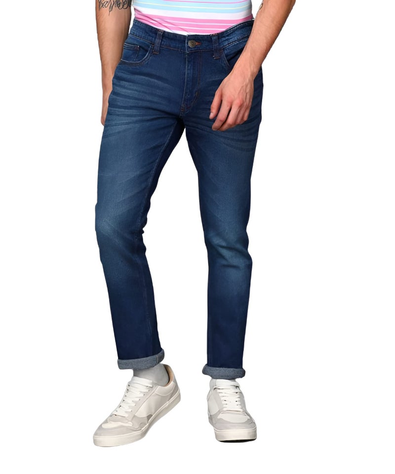Ben Martin Men's Slim Fit Stretchable 36 Size Dark Blue Cotton Denim Mid Rise Jeans Pant for Men, JJ3-23 - Image 1