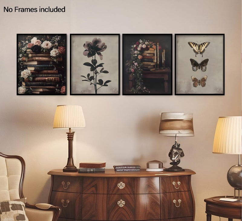 KDHTY Vintage Library Cottagecore Bookish Wall Decor Dark Academia Wall Art,Moody Wall Art Bathroom Decor,Vintage Book Themed Posters for Room Bedroom Living Room Bathroom 8x10In Unframed Set of 4 - Image 4
