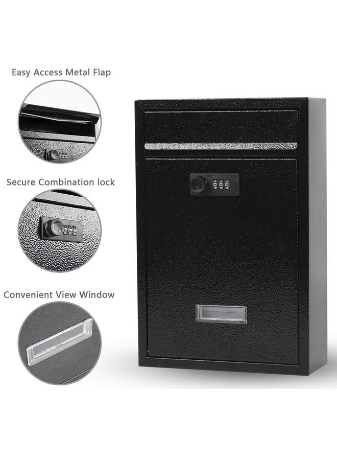 KYODOLED Locking Wall Mount Mailbox, Mail Boxes with Combination Lock for Outside, Security Drop Box with Code,12.4H x 8.54L x 3.35W Inches, Black - Image 2