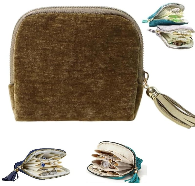 SEPSUMMER Travel Jewelry Case, Small High-End Large-Capacity Tassel Storage Bag Gifts for Women, Pouch Bags with Zipper, Velvet Jewelry Organizer Storage Bag for Bracelet Rings Earring (Matcha) - Image 1