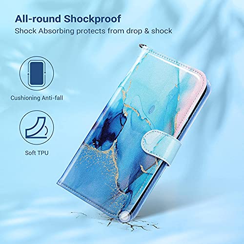 ULAK Compatible with iPhone 13 Wallet Case for Women, Premium PU Leather Flip Cover with Card Holder and Kickstand Feature Protective Phone Case Designed for iPhone 13 6.1 Inch, Blue Marble - Image 2