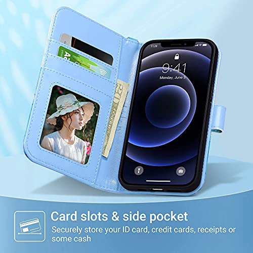 ULAK Compatible with iPhone 13 Wallet Case for Women, Premium PU Leather Flip Cover with Card Holder and Kickstand Feature Protective Phone Case Designed for iPhone 13 6.1 Inch, Blue Marble - Image 4