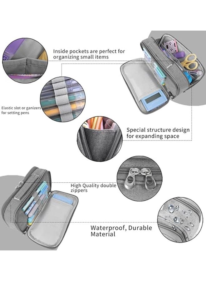 Surpop مقلمة كبيرة السعة بحقيبة أقلام مع يد – منظم أدوات مكتبية بسحاب مزدوج لتخزين الأقلام والمستحضرات المدرسية والمكتبية والتجميلية - Image 3