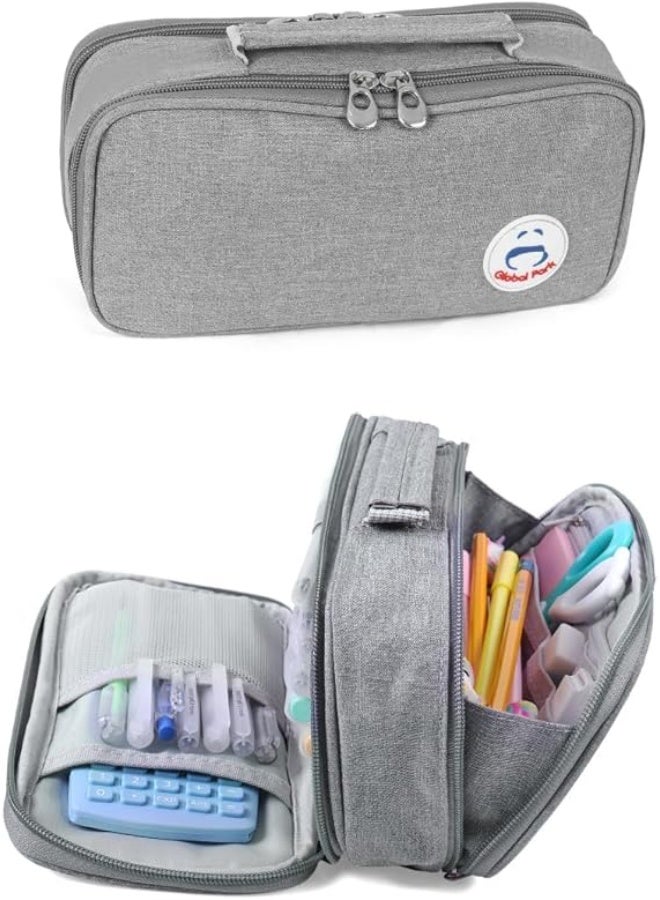 Surpop مقلمة كبيرة السعة بحقيبة أقلام مع يد – منظم أدوات مكتبية بسحاب مزدوج لتخزين الأقلام والمستحضرات المدرسية والمكتبية والتجميلية - Image 1
