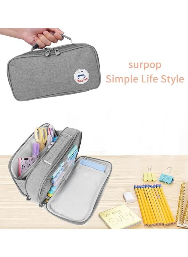 Surpop مقلمة كبيرة السعة بحقيبة أقلام مع يد – منظم أدوات مكتبية بسحاب مزدوج لتخزين الأقلام والمستحضرات المدرسية والمكتبية والتجميلية - Image 4