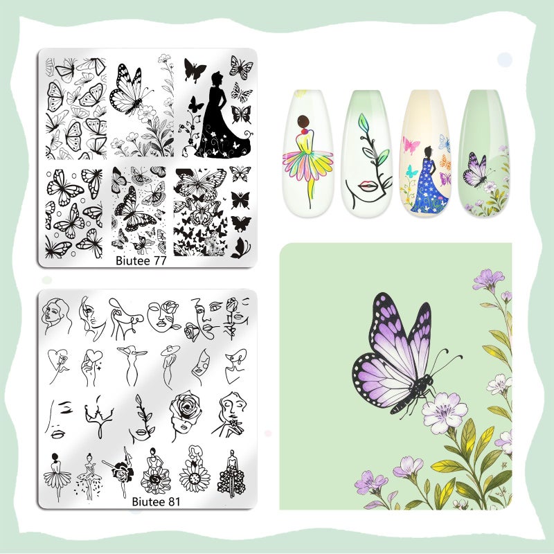Biutee Nail Stamping Kit 15Pcs Nail Art Stamping Plate Set 8 Colors Nail Stamping Gel Polish, Nail Stamper and Scraper with Storage Bag, Nail Stamper Kit Flower Leaves Star Template Design - Image 3