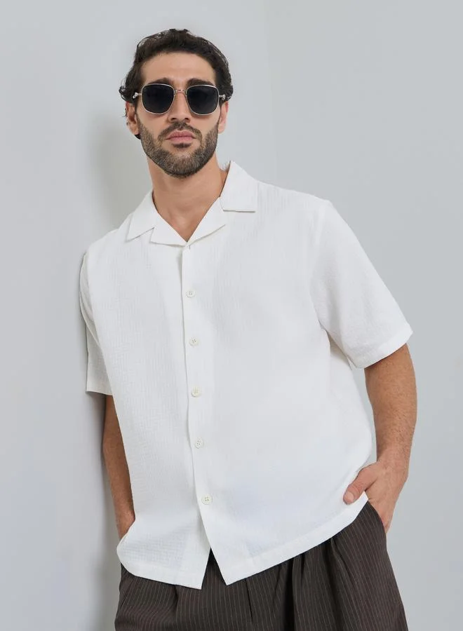 Styli Men Relaxed Fit Textured Camp Collar Shirt