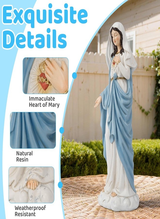 HDNICEZM Virgin Mary Statue,Immaculate Heart of Mary 13.5 Inch Hand-Painted Renaissance Sculpture,Blessed Mother Mary Figurine for Home Altar Decor,Catholic Gifts for Women,Religious Devotional Decor - Image 2