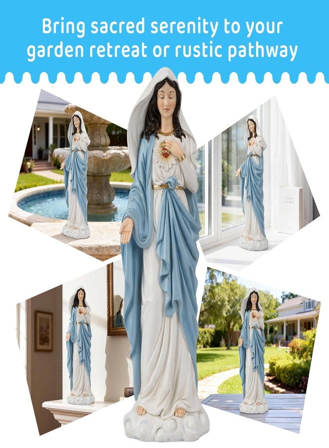 HDNICEZM Virgin Mary Statue,Immaculate Heart of Mary 13.5 Inch Hand-Painted Renaissance Sculpture,Blessed Mother Mary Figurine for Home Altar Decor,Catholic Gifts for Women,Religious Devotional Decor - Image 3