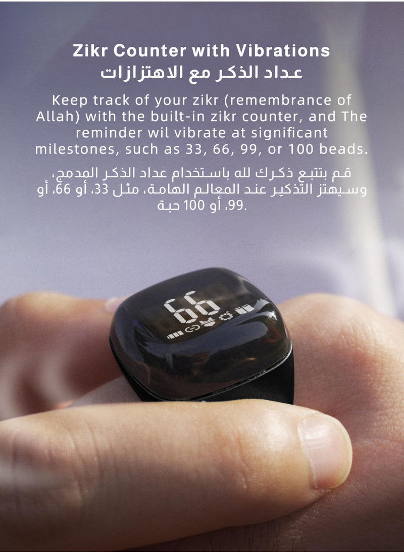 ULHYC 20mm Zikr Ring Smart Ring with Vibration Reminder Tasbih Counter and Bluetooth Connection for Exclusive IQIBLA App and 5 Daily Prayer Reminders  - Image 4