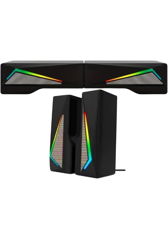 بوينت PT510 سماعة جيمنج ساوند-بار - 6 واط (2 * 3W) 2.0 قناة ستيريو – إضاءة متعددة – سلك USB للطاقة+ 3.5mm صوت- تصميم وضع متعدد -للكمبيوتر و اللاب-توب و الهوم-ثياتير - Image 1