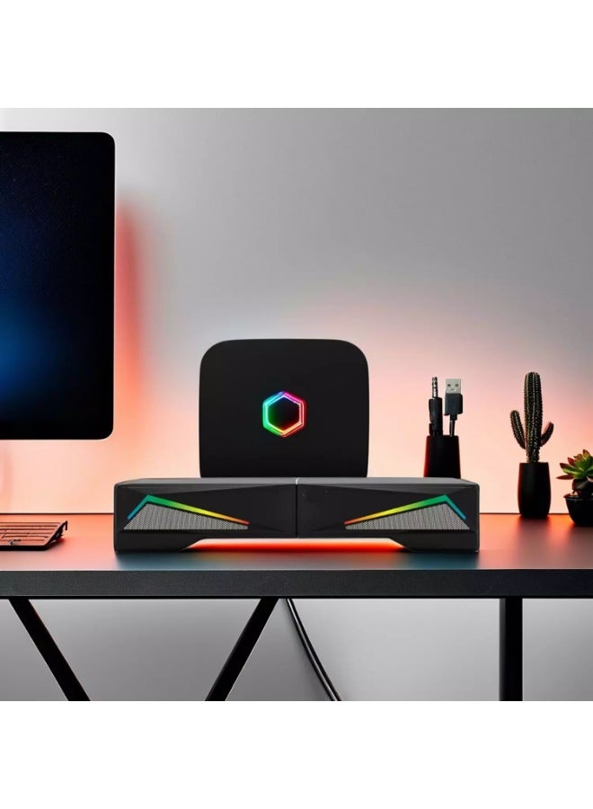 بوينت PT510 سماعة جيمنج ساوند-بار - 6 واط (2 * 3W) 2.0 قناة ستيريو – إضاءة متعددة – سلك USB للطاقة+ 3.5mm صوت- تصميم وضع متعدد -للكمبيوتر و اللاب-توب و الهوم-ثياتير - Image 2