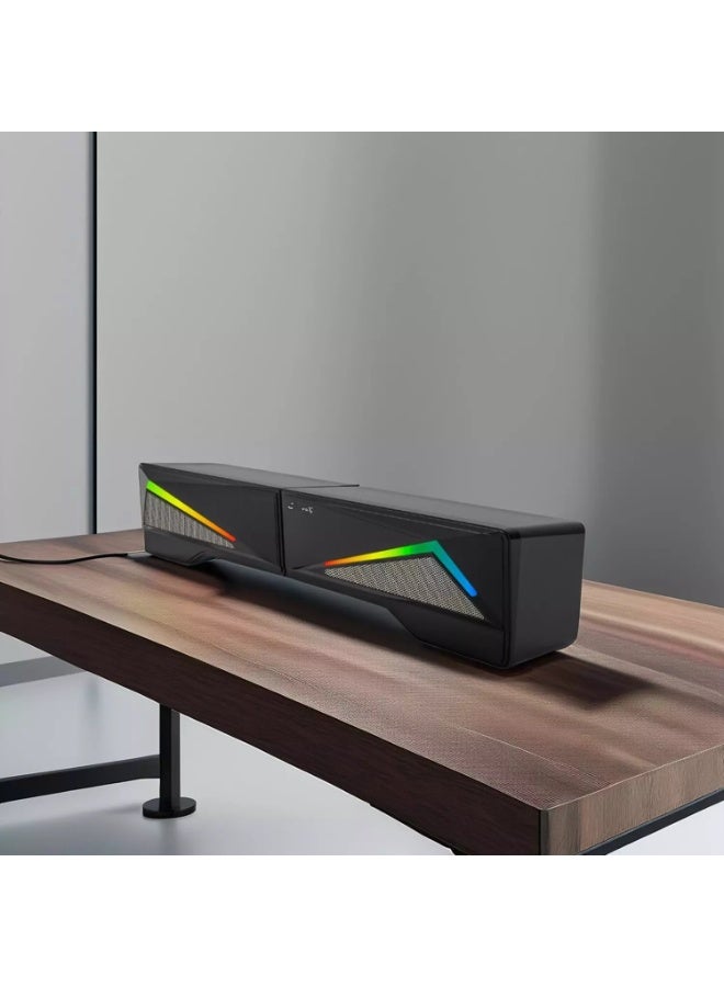 بوينت PT510 سماعة جيمنج ساوند-بار - 6 واط (2 * 3W) 2.0 قناة ستيريو – إضاءة متعددة – سلك USB للطاقة+ 3.5mm صوت- تصميم وضع متعدد -للكمبيوتر و اللاب-توب و الهوم-ثياتير - Image 3