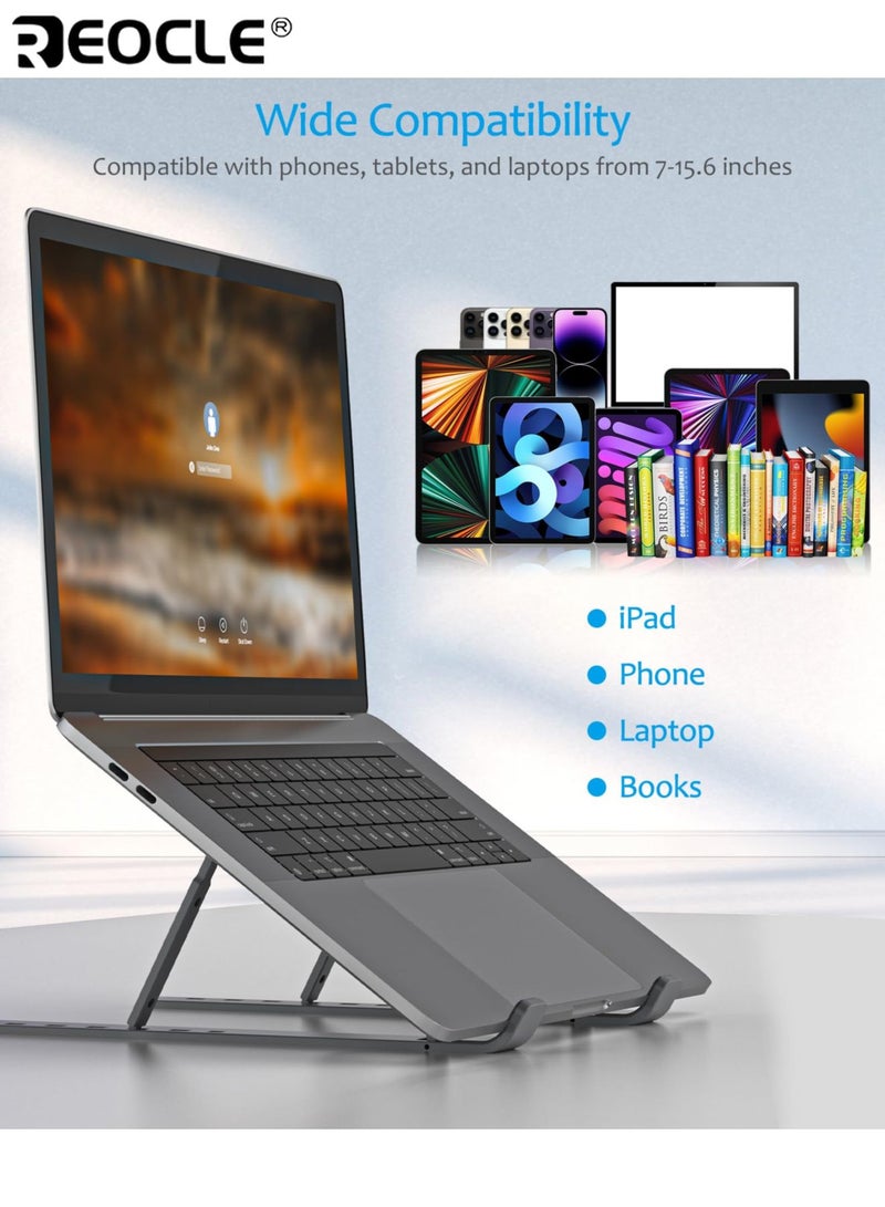 REOCLE Sturdy Foldable Aluminum Laptop Stand with Adjustable Height Desktop Notebook Holder with Wide Compatibility for Most MacBook iPad Tablet Computer - Image 3