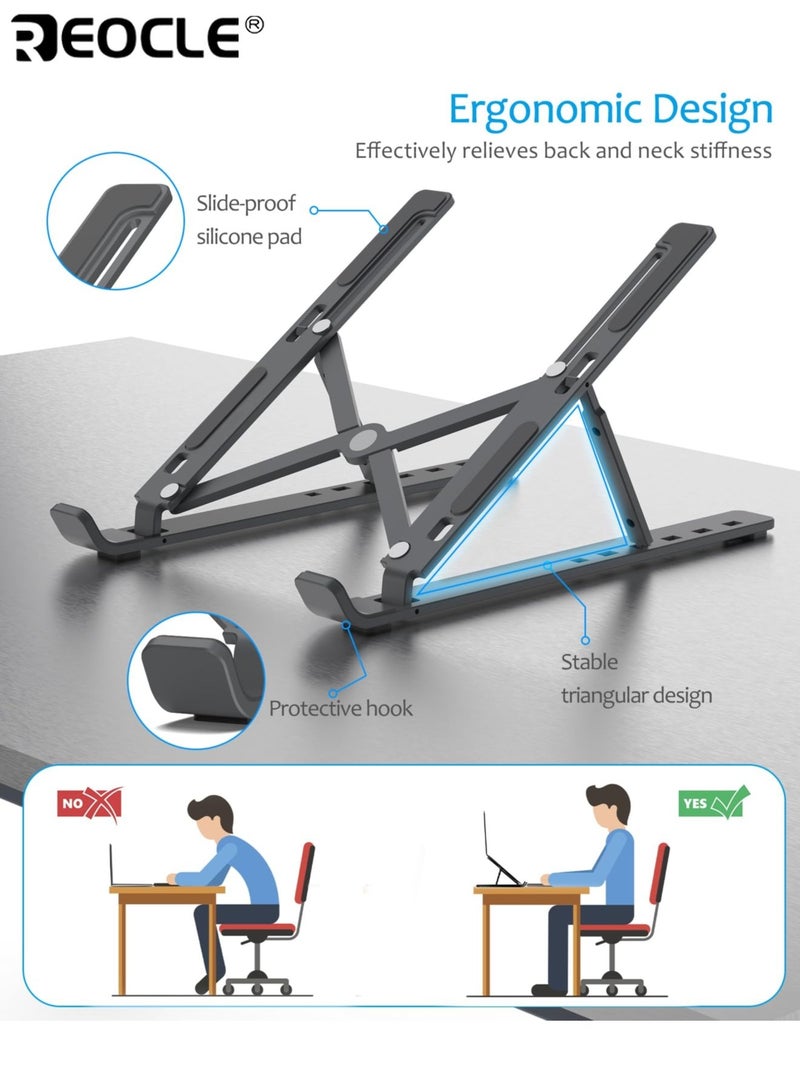 REOCLE Sturdy Foldable Aluminum Laptop Stand with Adjustable Height Desktop Notebook Holder with Wide Compatibility for Most MacBook iPad Tablet Computer - Image 4