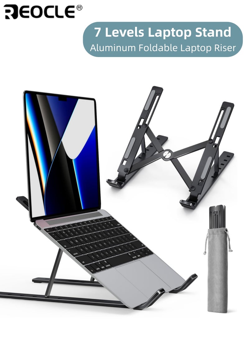 REOCLE Sturdy Foldable Aluminum Laptop Stand with Adjustable Height Desktop Notebook Holder with Wide Compatibility for Most MacBook iPad Tablet Computer - Image 1