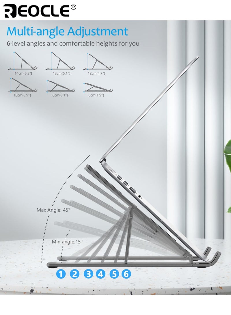 REOCLE Sturdy Foldable Aluminum Laptop Stand with Adjustable Height Desktop Notebook Holder with Wide Compatibility for Most MacBook iPad Tablet Computer - Image 2