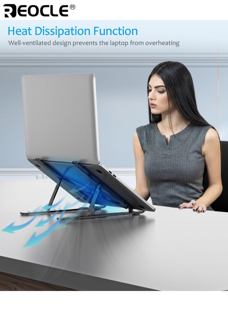 REOCLE Sturdy Foldable Aluminum Laptop Stand with Adjustable Height Desktop Notebook Holder with Wide Compatibility for Most MacBook iPad Tablet Computer - Image 5