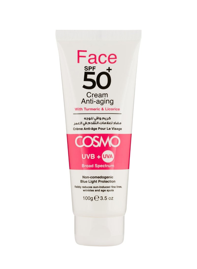 كوزمو كريم واقي للوجه مضاد لعلامات التقدم في العمر SPF +50  100 جرام 