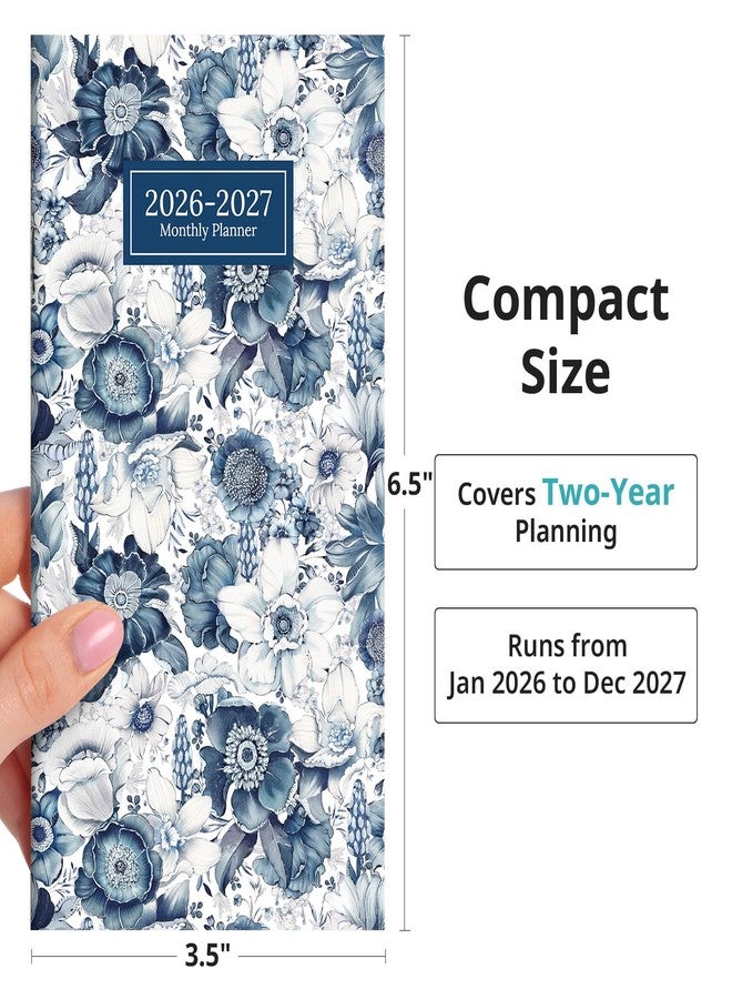 Taja Pocket Calendar 2026-2027 for Purse, Two Year Monthly Planner Pocket Size, Jan 2026 to Dec 2027 Monthly Planner Small Size (6.5" x 3.5") - Blue Floral - Image 3