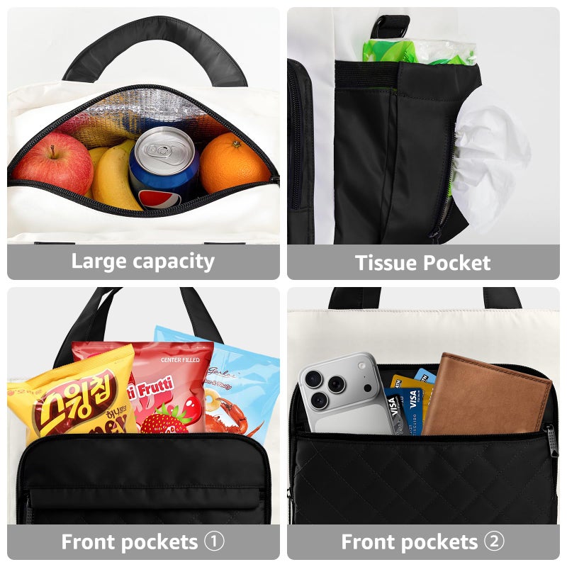 WAKOSAN Women's Insulated Lunch Box Bag - Stylish Tote Design, Leakproof Waterproof Lunch Cooler, Large Lunch Tote Bags for Work Commute & Dates (White-Black) - Image 3